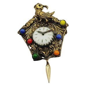Signed Vintage Czechoslovakia Unique Coocoo Clock Brooch (A430)